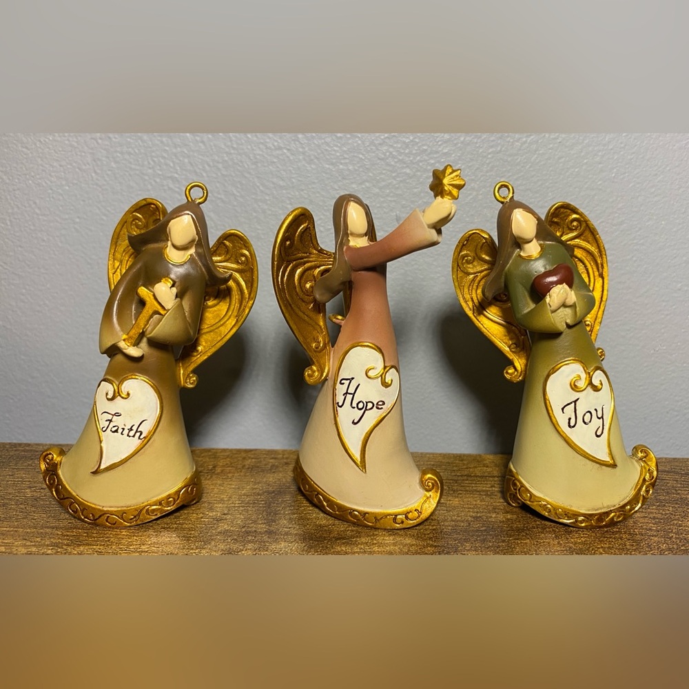 Set of THREE Angel Figurines Christmas Ornaments Faith Hope Joy